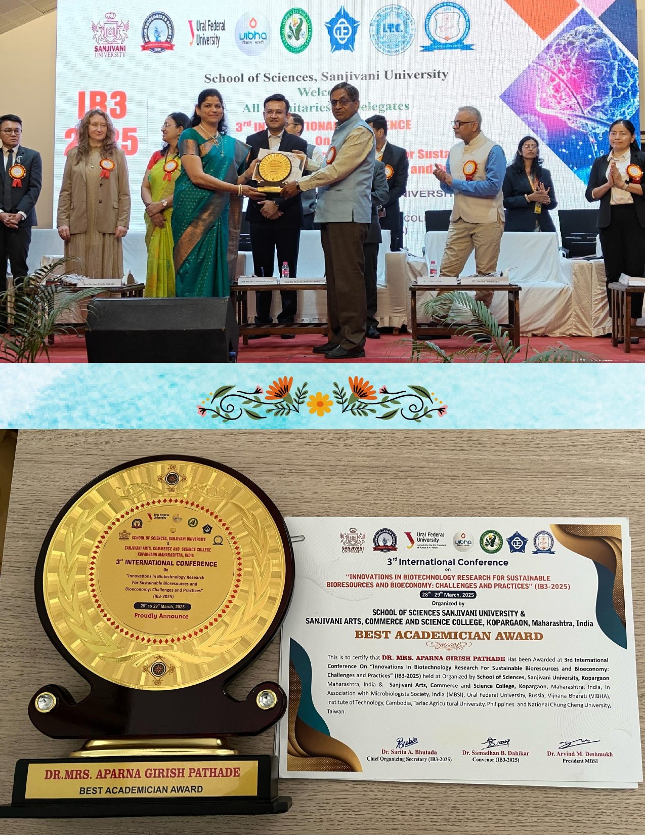 KIST: Dr. Aparna Girish Pathade Receives Best Academician Award at IB3-2025 International Conference