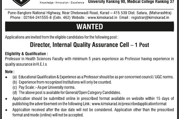 Director, Internal Quality Assurance Cell